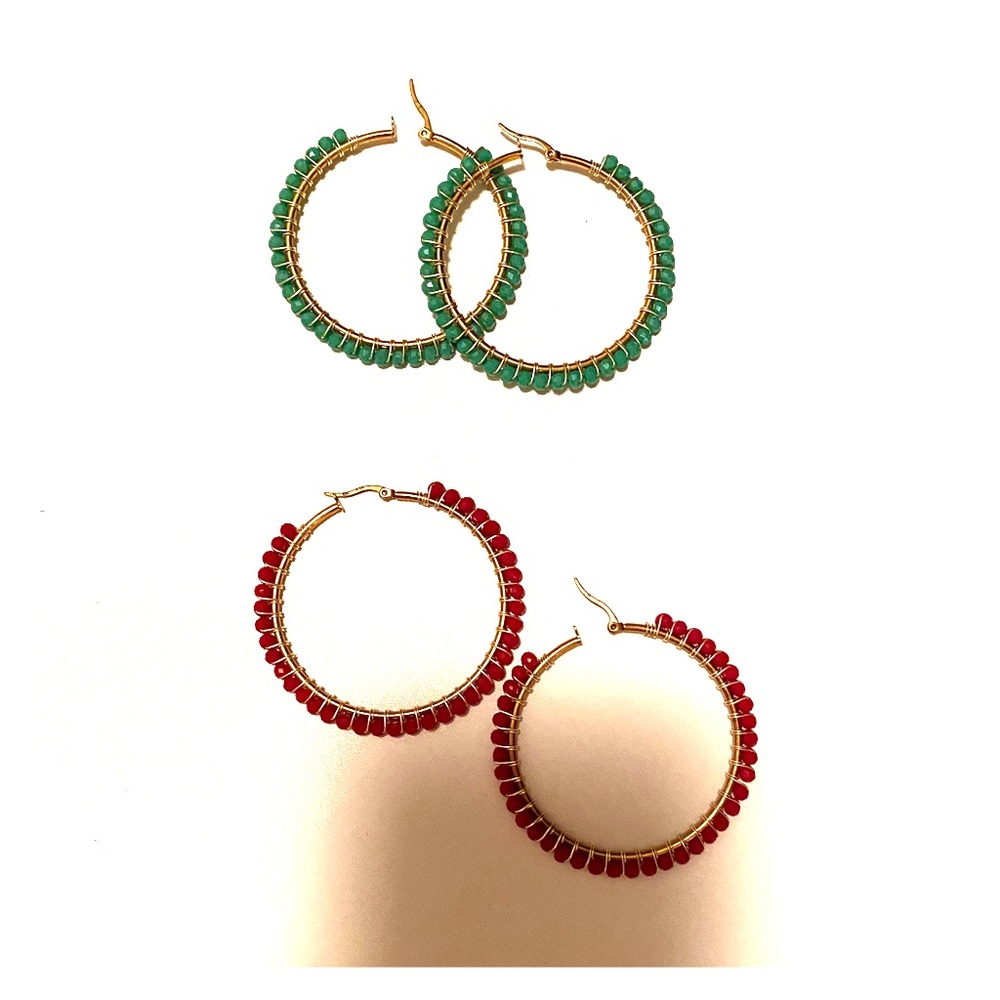 2 pairs of earrings- gold red and turquoise!